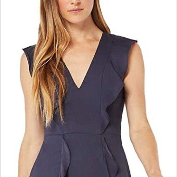 BCBGMAXAZRIA Eve Sleeveless V-Neck Mini Short Ruffle Dress Navy Blue 4 - Picture 5 of 5